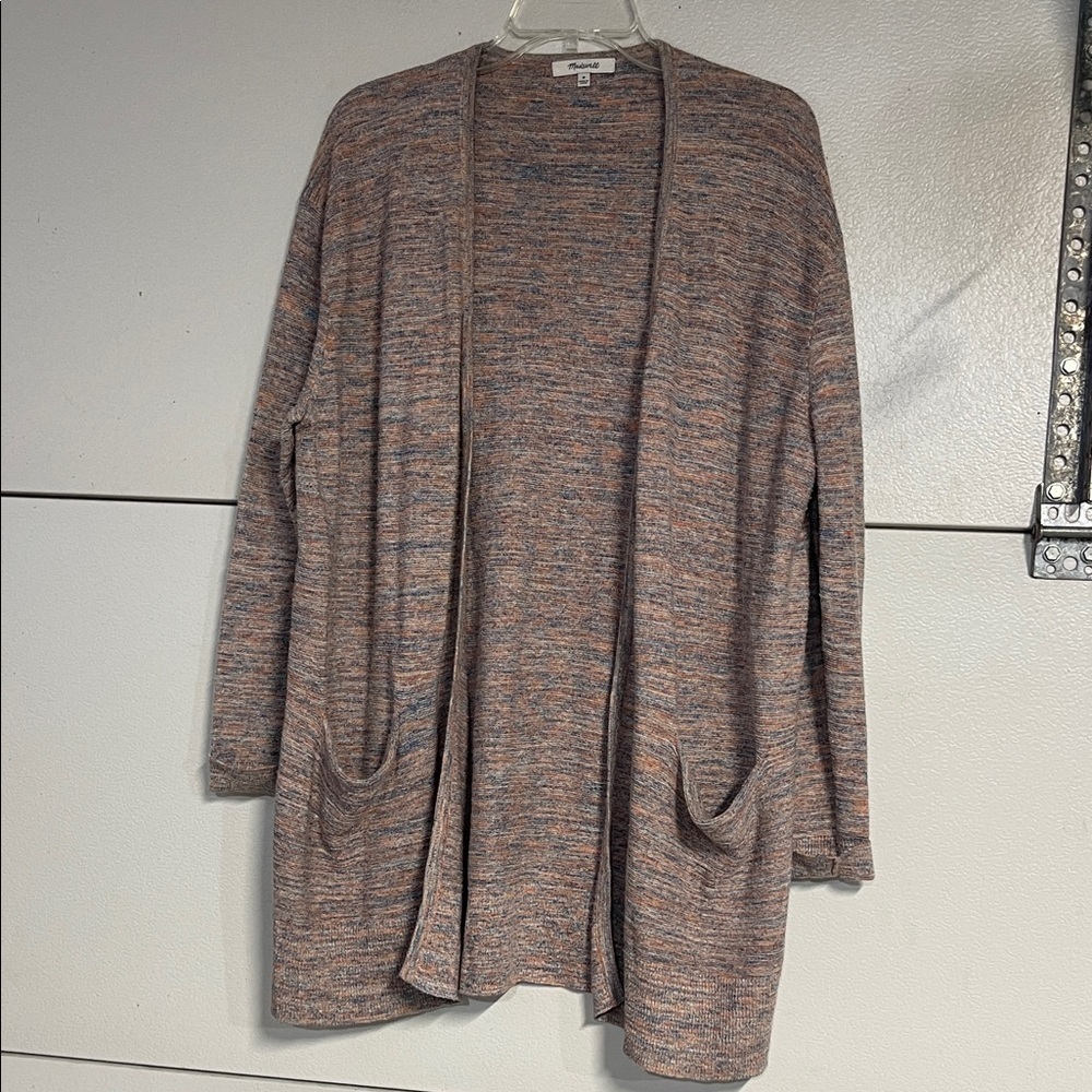 MADEWELL WOMENS MULTICOLOR CARDIGAN SWEATER BLUE ORANGE MEDIUM